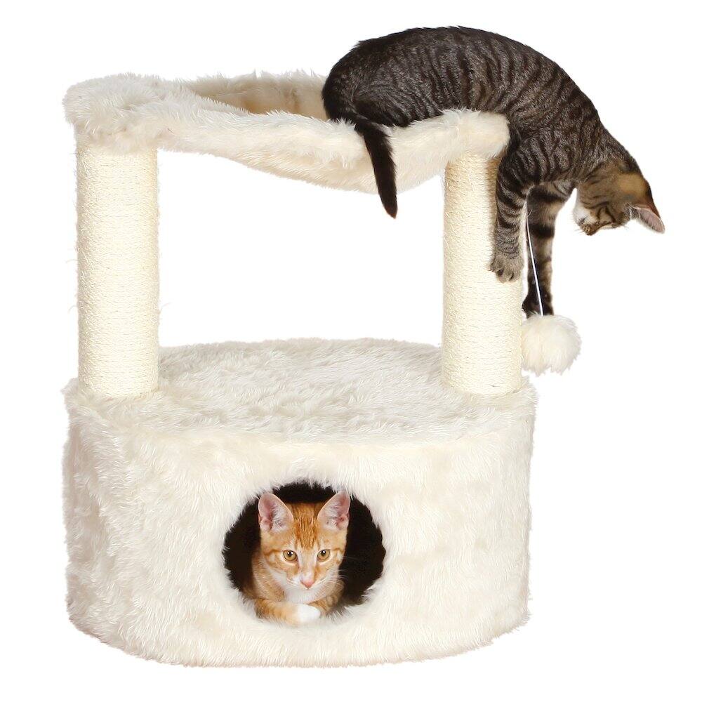 Left. TRIXIE - Baza Grande Plush & Sisal Cat Tree, Cat Condo and Hammock, Cat Toy - Cream.