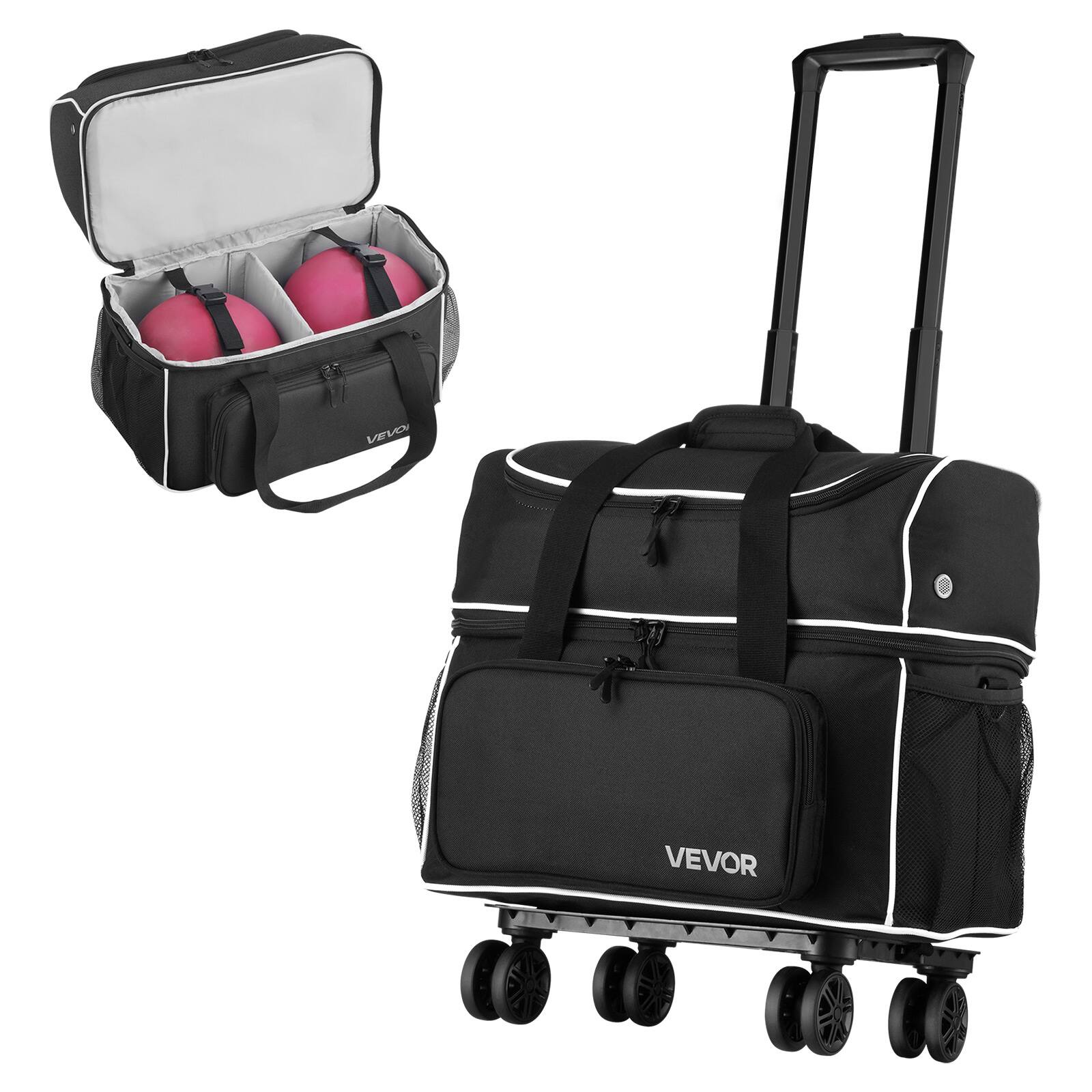 VEVOR - Bowling Ball Bag, 2 Ball Four Roller Bowling Bag with Wheels, Featuring a Separate Compartment for Shoes - Black;White