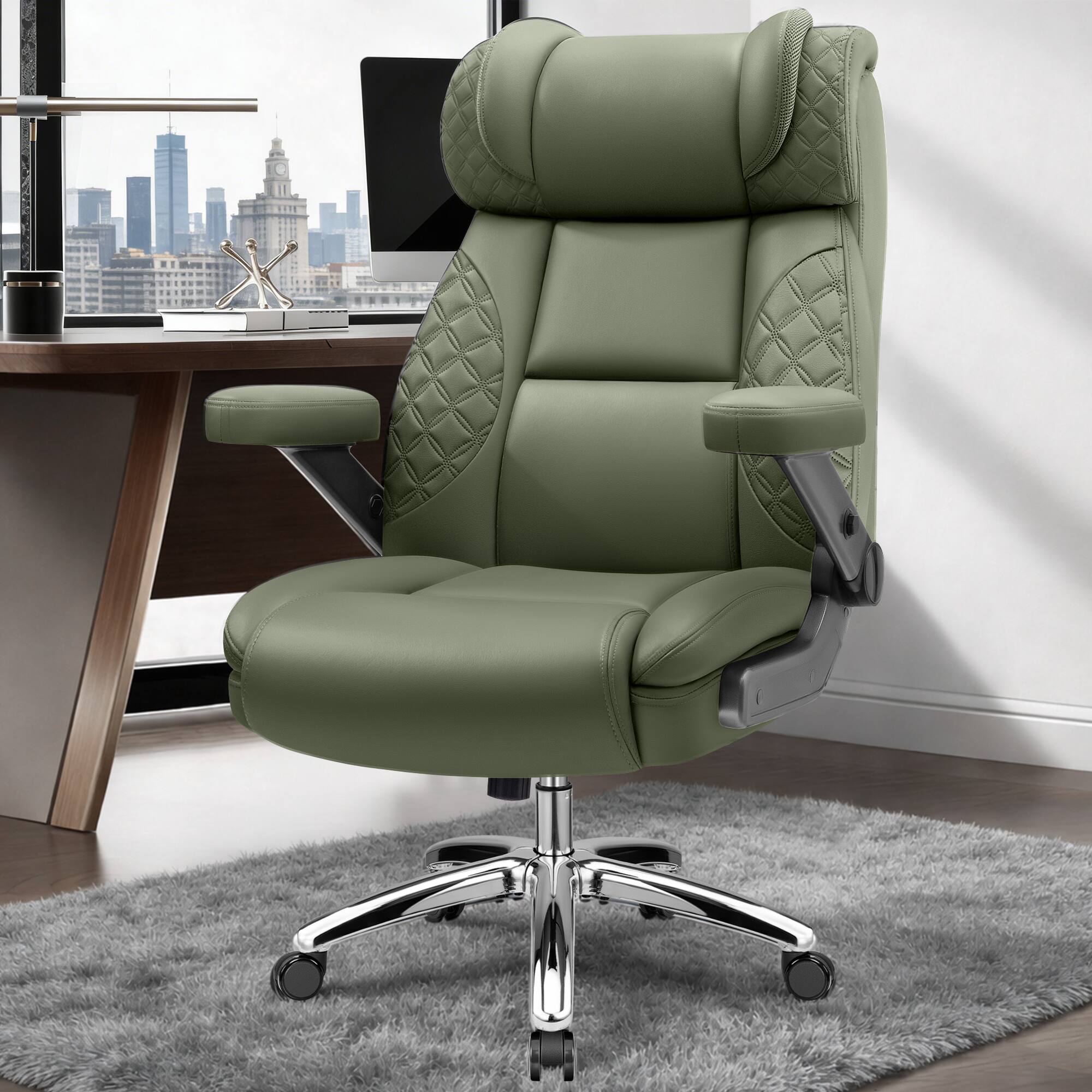 Alt View 4. KERDOM - Big Tall Ergonomic Office Chair with Air-Pumb Lumbar Support, 5D Adjustable Arms, Executive Desk Chair for Heavy People - Green.