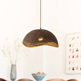 Vaczon - Woven Rattan Pendant Light – Boho Hanging Lamp with Natural Woven Design for Living Room, Kitchen, and Entryway Decor - Dark Brown