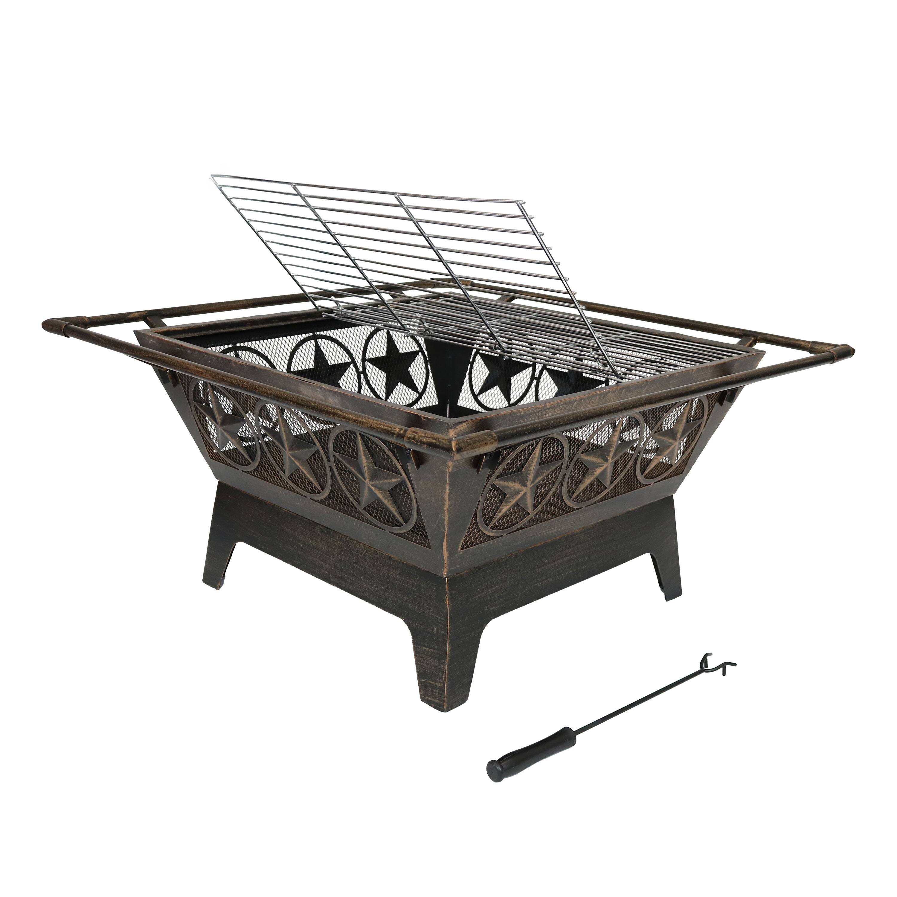 Alt View 10. Sunnydaze - 32 in Northern Galaxy Steel Fire Pit with Grate, Screen and Poker - Bronze.