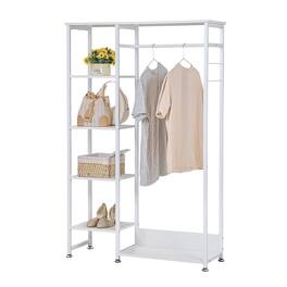 Vecelo - Freestanding Closet Organizer with Shelves and Garment Rod, Heavy Duty Metal Clothing Rack for Small Spaces - White