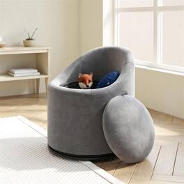 Pefilos - 360° Swivel Barrel Chair with Storage, Upholstered Velvet Vanity Accent Chair - Gray