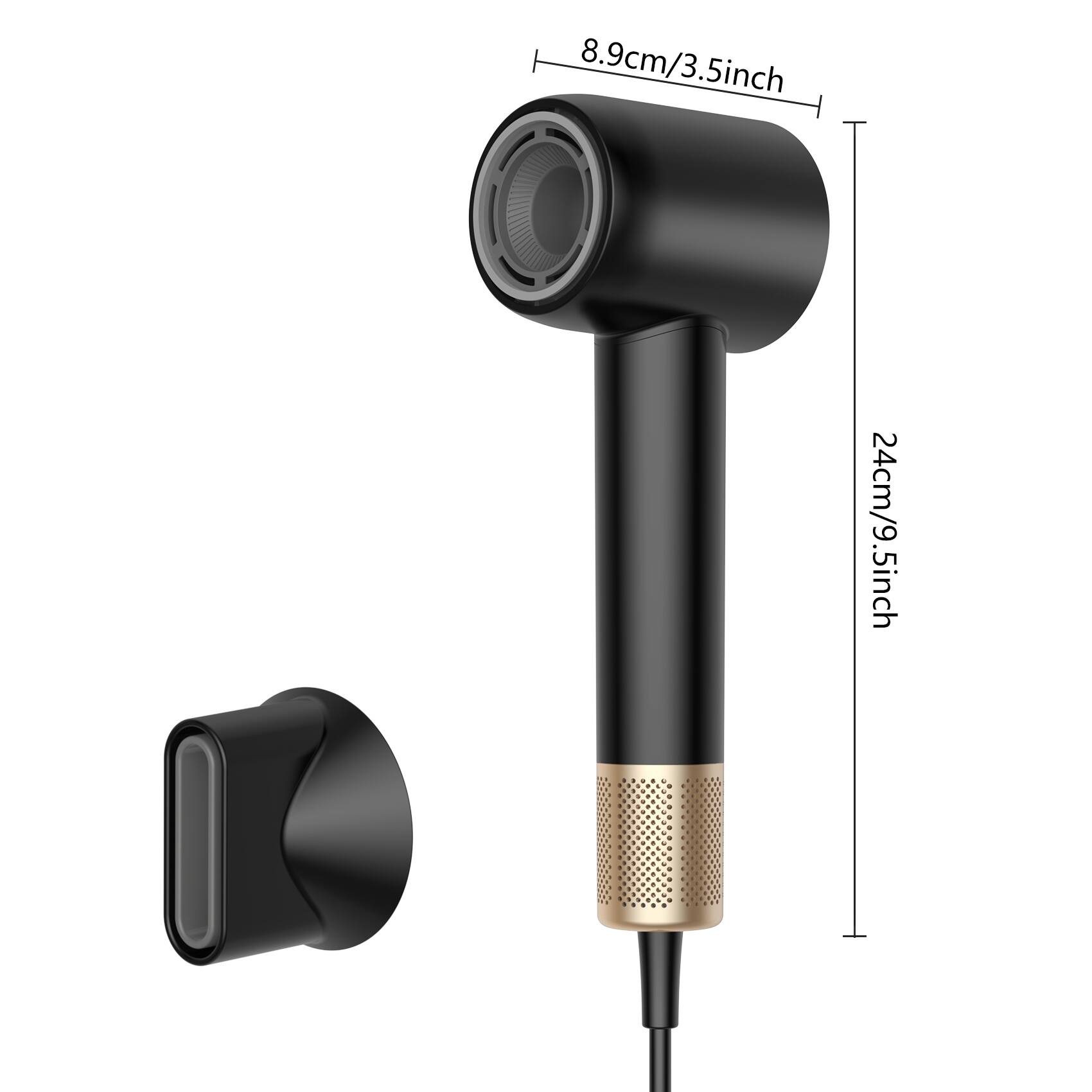 8.9cm/3.5inch  
24cm/9.5inch