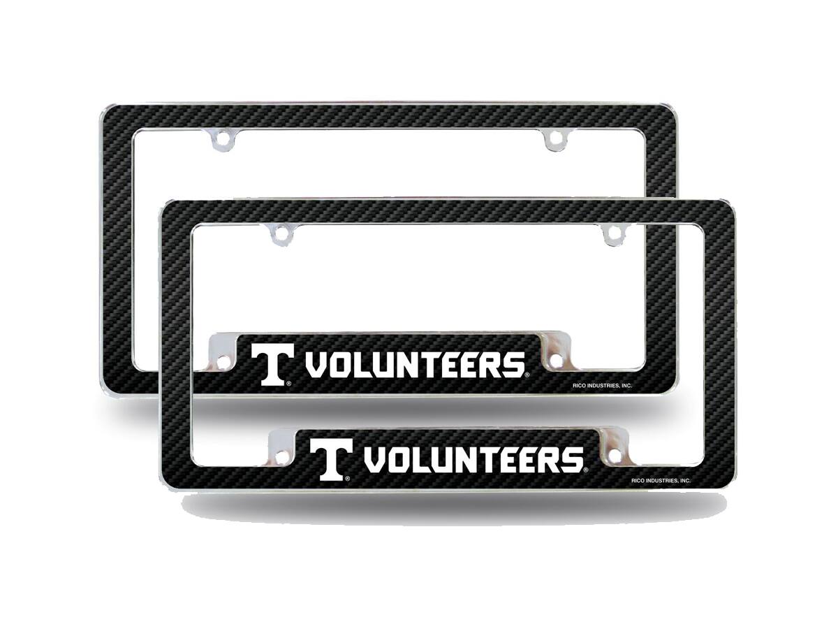 Tennessee Volunteers (Set of 2) Chrome Metal License Plate Frames with Carbon Fiber Design