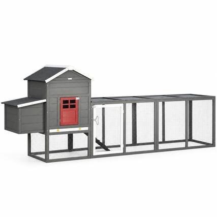 Front. RYHNUYNE - 118 in Extra Large Wooden Chicken Coop, Fir Wood Hen House, Asphalt Roof, Nesting Box, Slide-Out Tray.