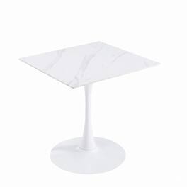 LeisureMod - Bristol 31" Square Dining Table, Sintered Stone Top, Modern 4-Person Kitchen Table - White