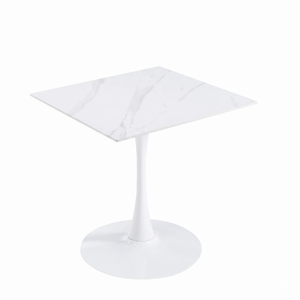 Front. LeisureMod - Bristol 31" Square Dining Table, White Sintered Stone Top, Modern 4-Person Kitchen Table - White.