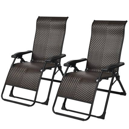 Front. Kadyn - Folding Rattan Recliner, Black Steel Frame, Brown Rattan, Lightweight, Perfect for Pool, Garden - Brown.