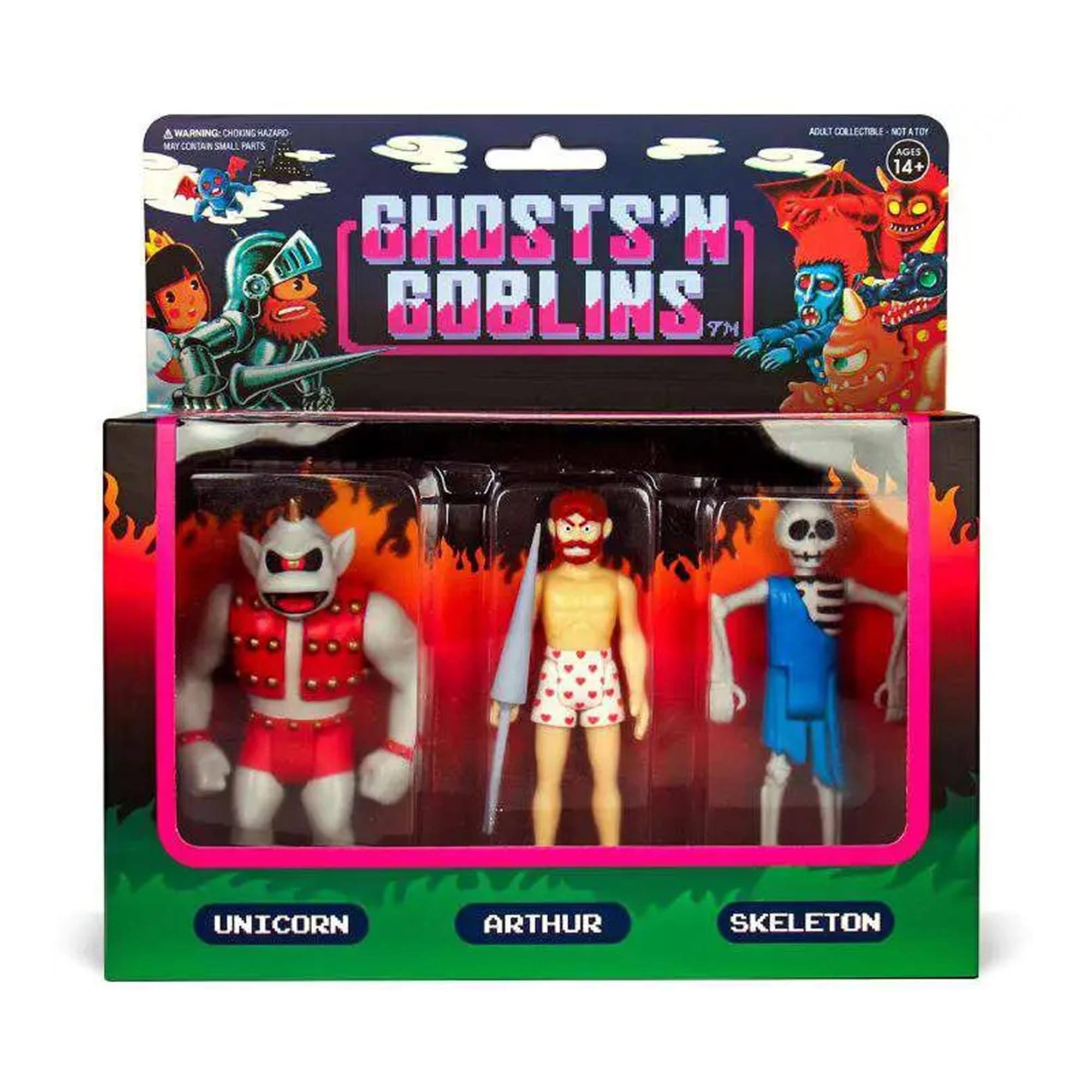 A WARNING CHOKING HAZARD ADULT COLLECTIBLE NOT A TOY MAY CONTAIN SMALL PARTS AGES 14+ GHOSTS'N GOBLINS TM UNICORN ARTHUR SKELETON
