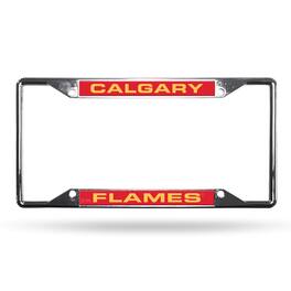 Rico Industries - Calgary-Hockey-Flame's 4-Corner Chrome Metal Laser License Plate Frame - Multi