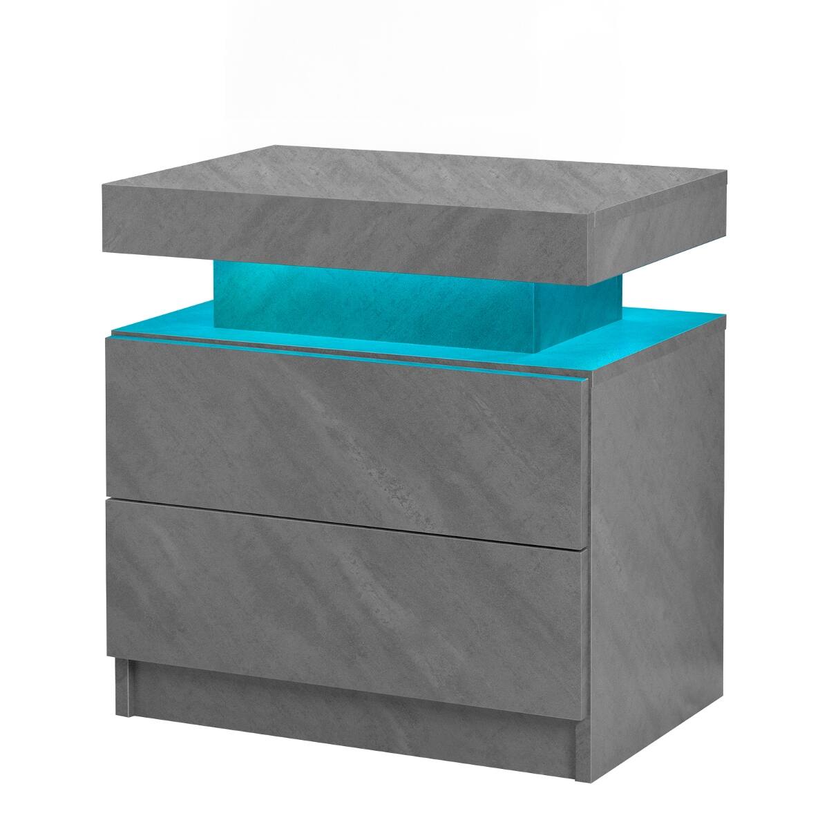 Alt View 3. Loheer - Loheer Modern Gray Nightstand with Two Drawers and LED Lights - Gray.