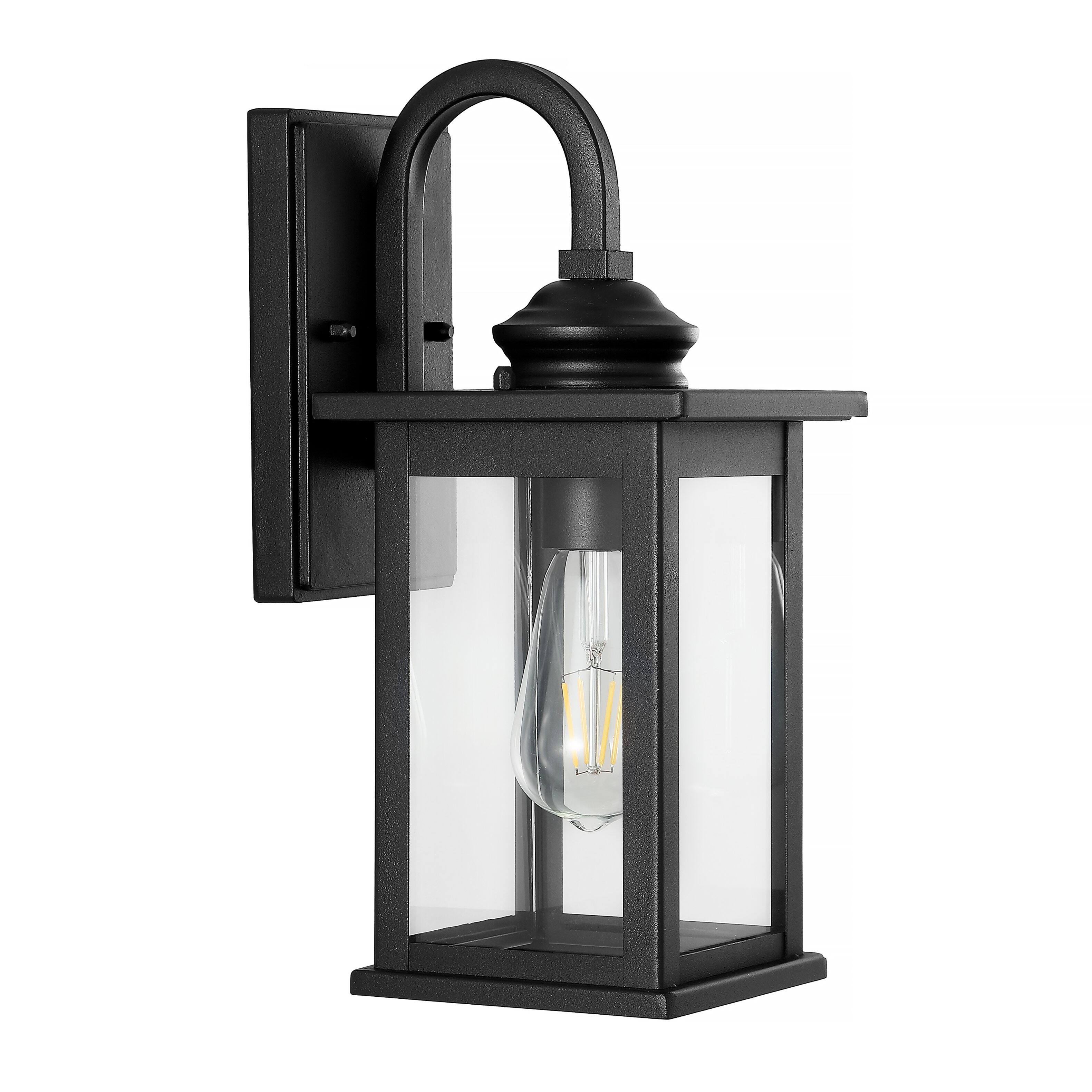 Alt View 9. Jonathan Y - Cary 5.9" 1-Light Iron/Glass Traditional Modern Lantern LED Outdoor Sconce, Black (Set of 2) - Black.