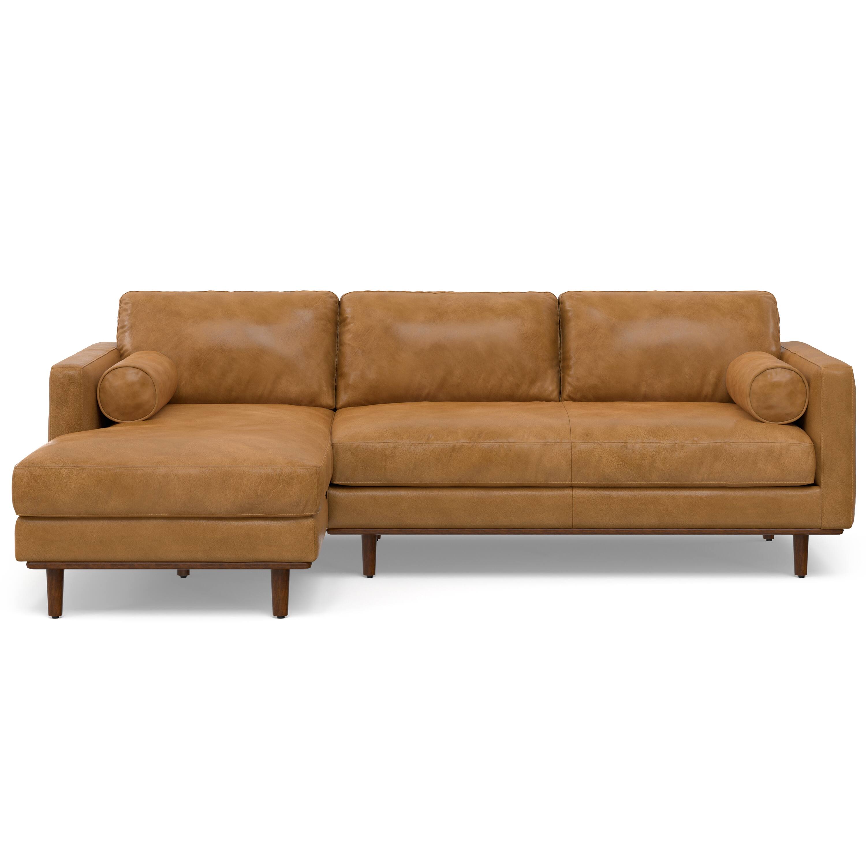 Front. Simpli Home - Morrison Mid Century Left Sectional 102 inch Wide Sofa Sectional in Sienna Genuine Leather - Sienna.