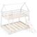 Front. Costway - Costway Twin Over Queen Bunk Bed House Shaped Bed Frame with Climbing Nets and Ramp - White.