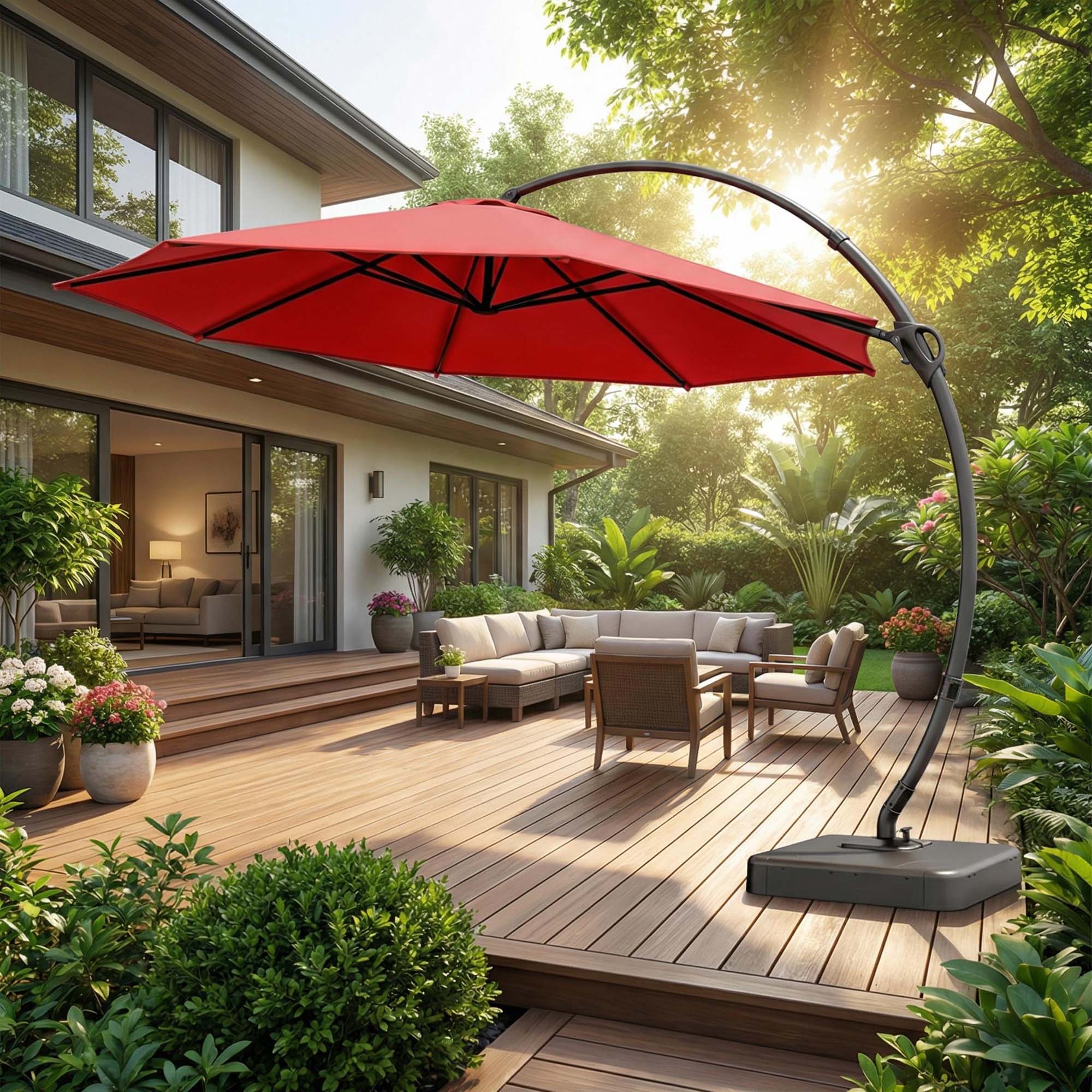Alt View 5. Boyel Living - 12ft New Brick Red Luxury Cantilever Patio Umbrella UV Protection - Red.