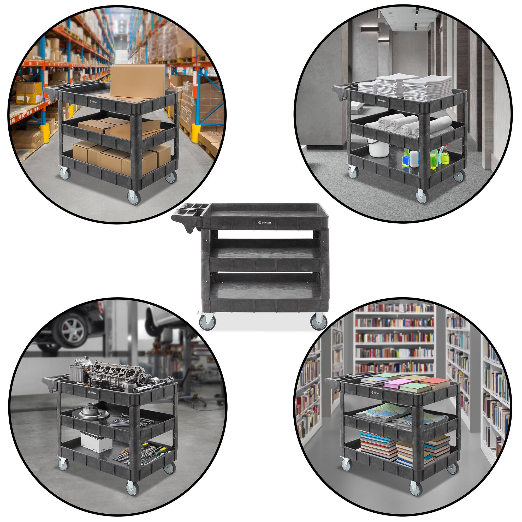 Alt View 5. Dryser - Utility Service Cart with Tiers - 550 -lb Capacity - 5-in Wheels - Black.
