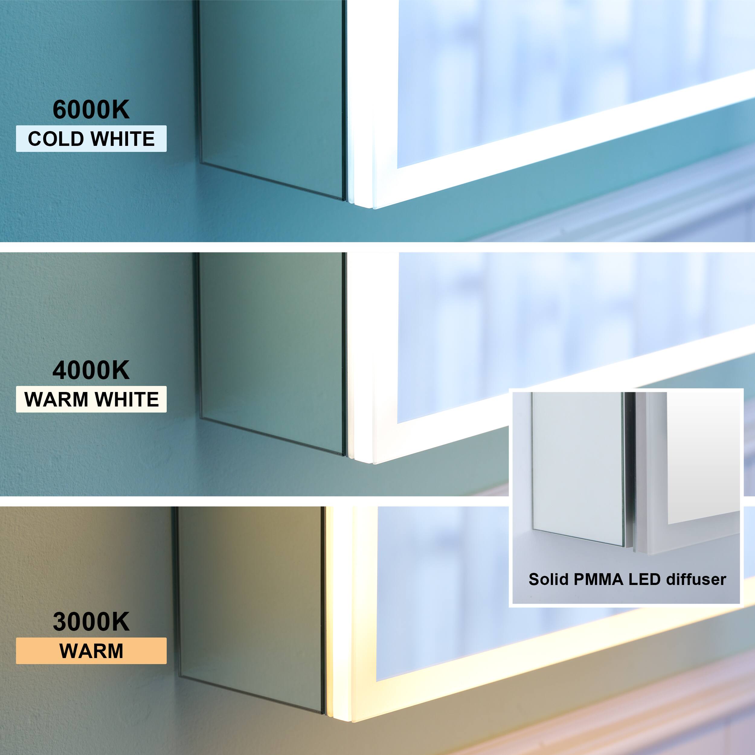 6000K COLD WHITE  
4000K WARM WHITE  
3000K WARM  

Solid PMMA LED diffuser