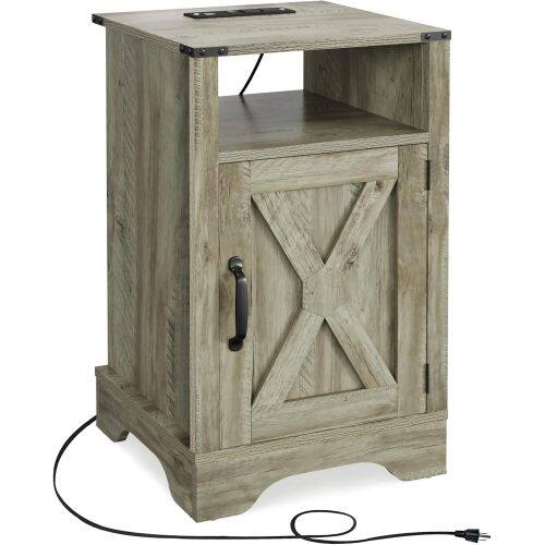 Alt View 6. LUCKY ONE - 16" Assembled Farmhouse Nightstand with Charging Station USB - Wood.