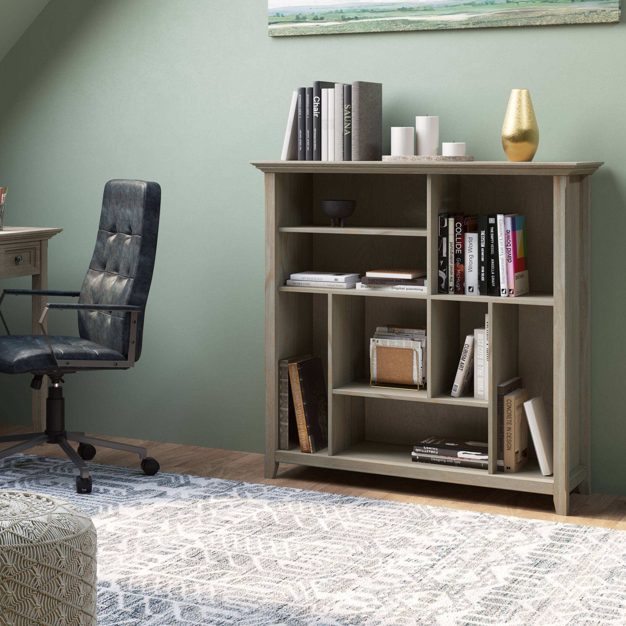 Left. Simpli Home - Amherst Multi Cube Bookcase and Storage Unit - Distressed Grey.