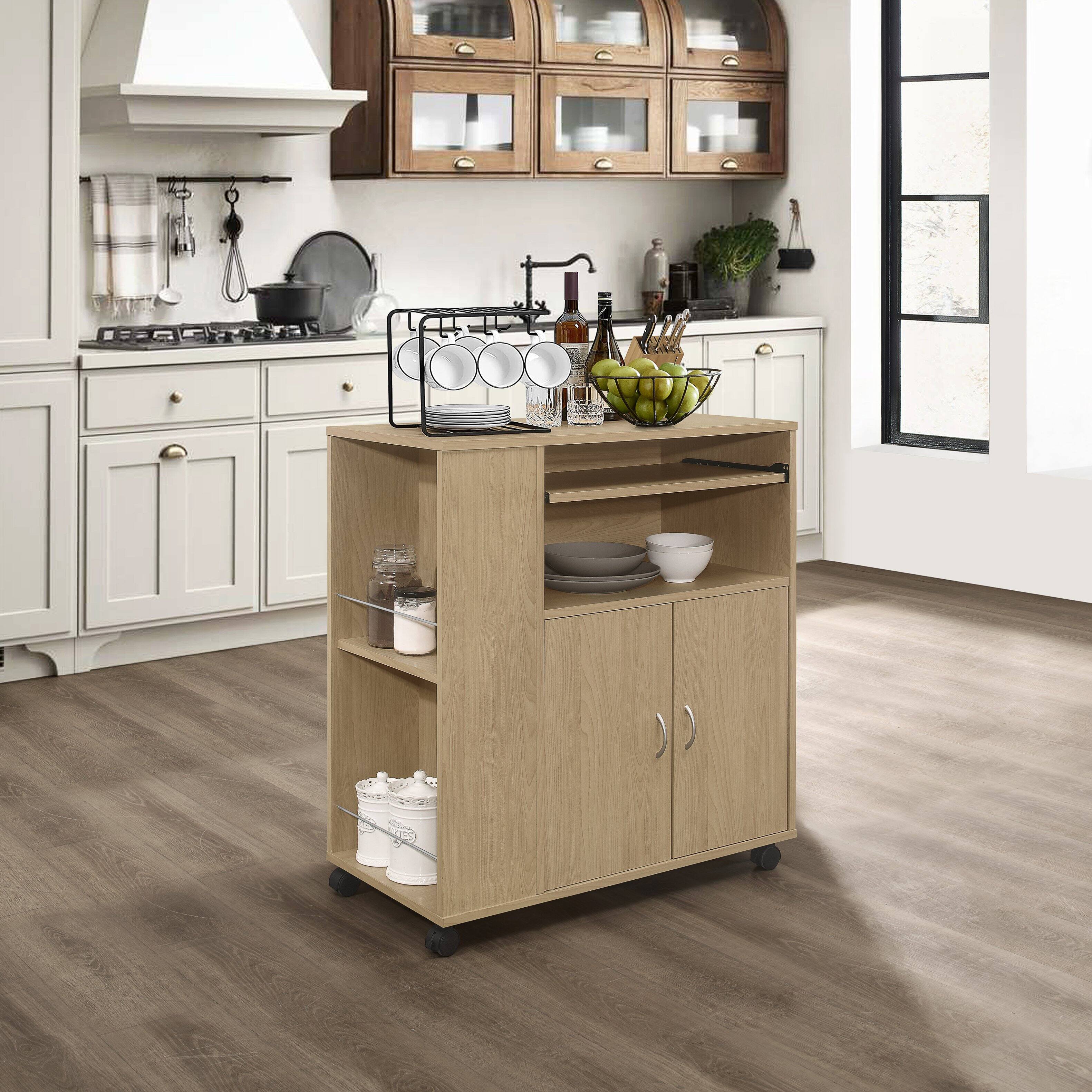 Angle. Kings Brand Furniture - Kings Brand Furniture Alaina Kitchen Island Rolling Cart on Wheels with Storage Cabinet - Natural.