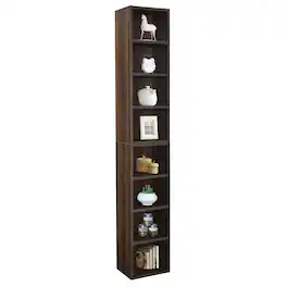 Ecooso - 8-Tier Media Tower Rack, CD Slim Storage Cabinet with Adjustable Shelves, Multi-functional double-decker bookcase - Walnut