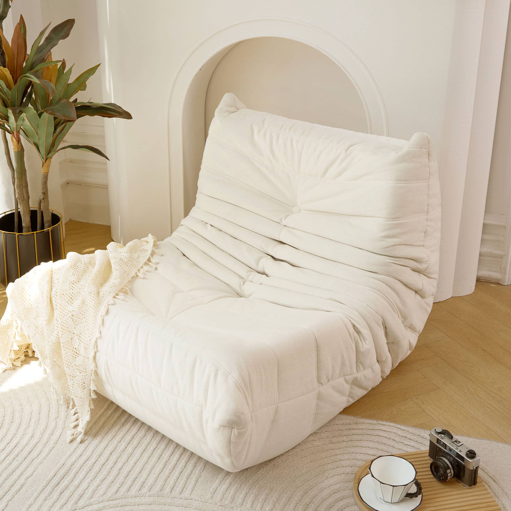 Front. GOODSILO - Large Comfort Bean Bag Lounger Chair with High-Density Foam for Adults, No Assembly Required Sofa in a Box - Off White.