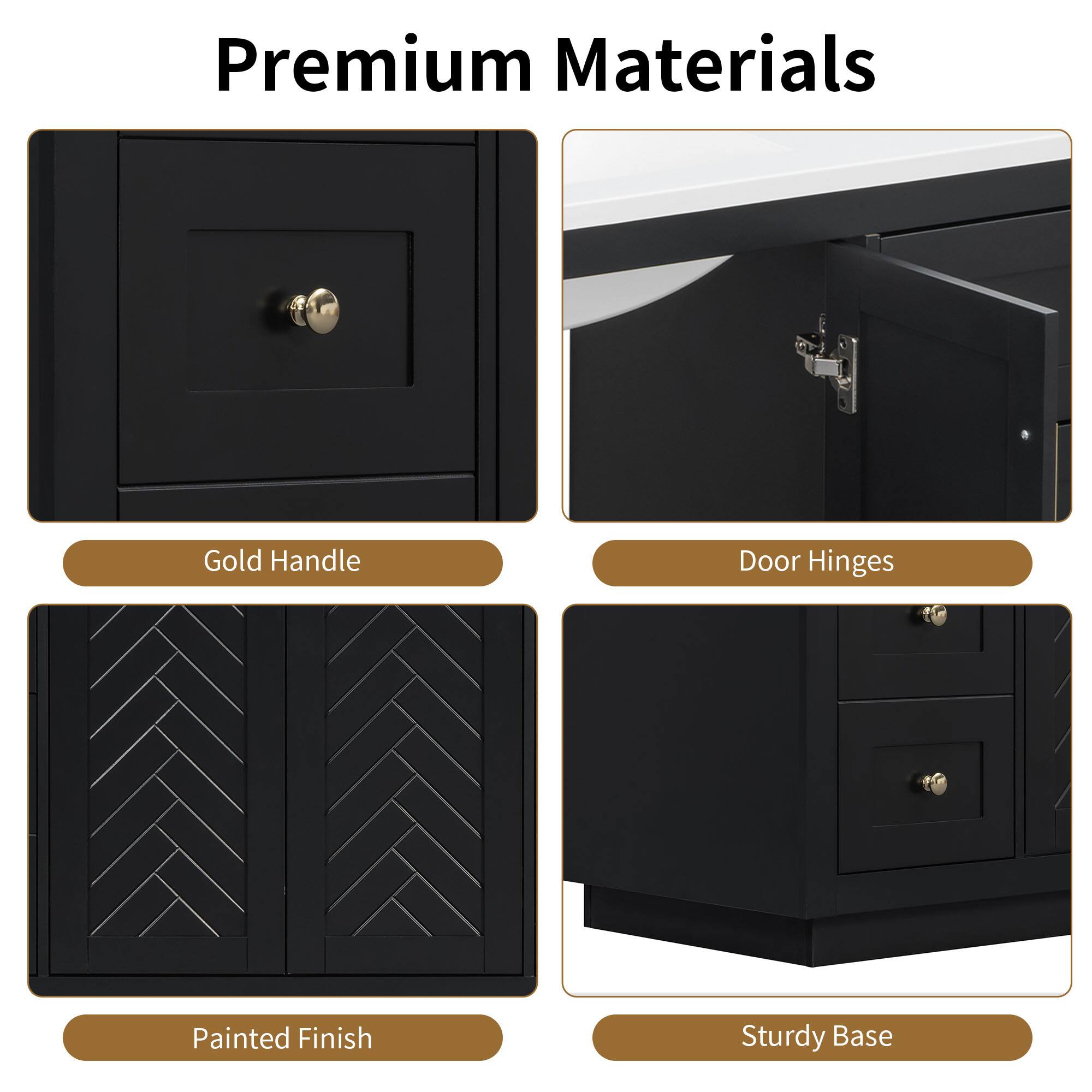 Premium Materials

- Gold Handle
- Door Hinges
- Painted Finish
- Sturdy Base