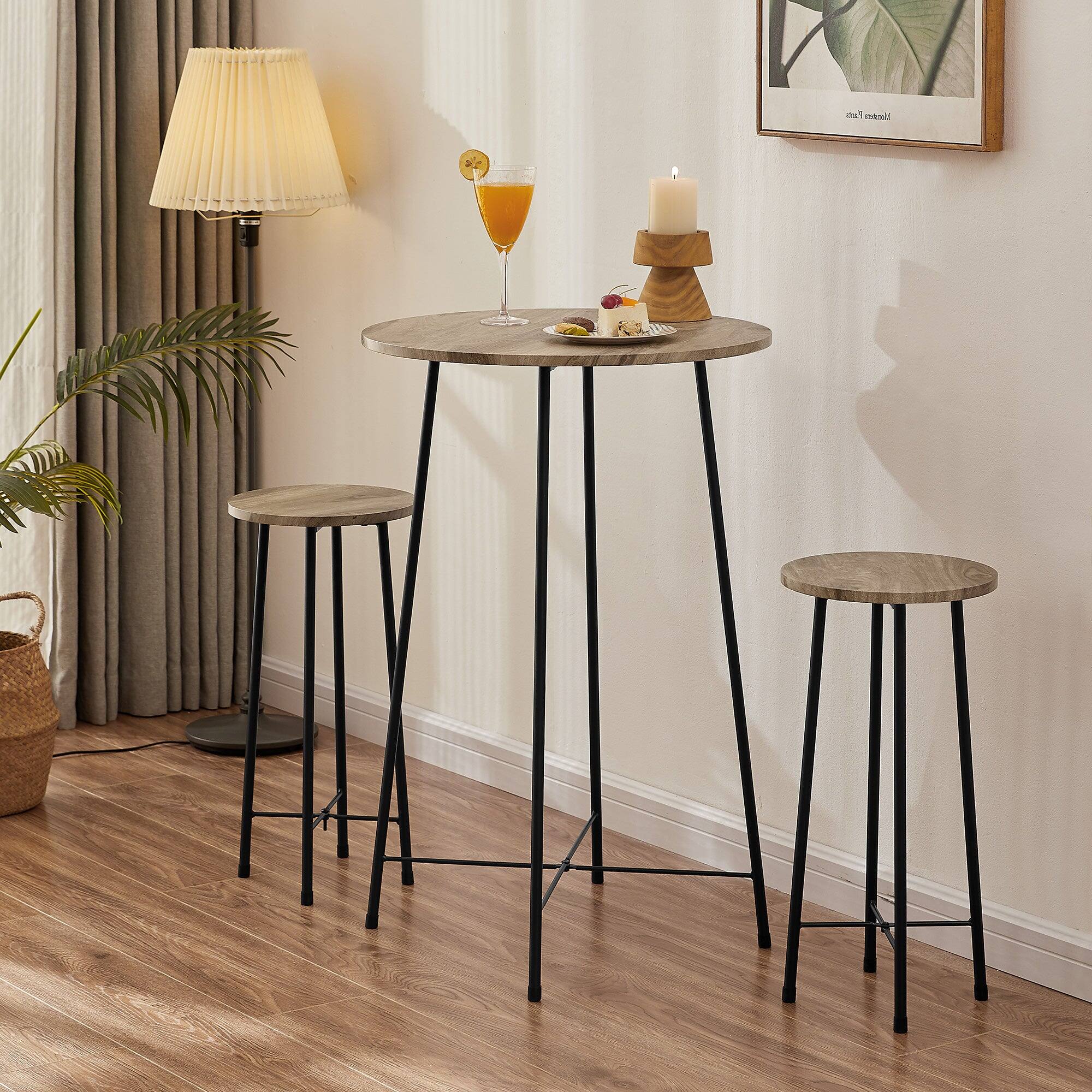 Left. Vecelo - 3-Piece Pub Table Set - Counter Height Table & 2 Stools,Breakfast & Coffee Table for Small Spaces, Compact Bistro Set - Maple.