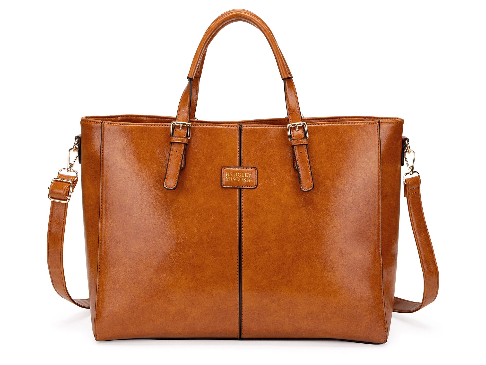 Badgley Mischka - Julia Vegan Leather Tote Weekender Travel Bag | Tan - Brown