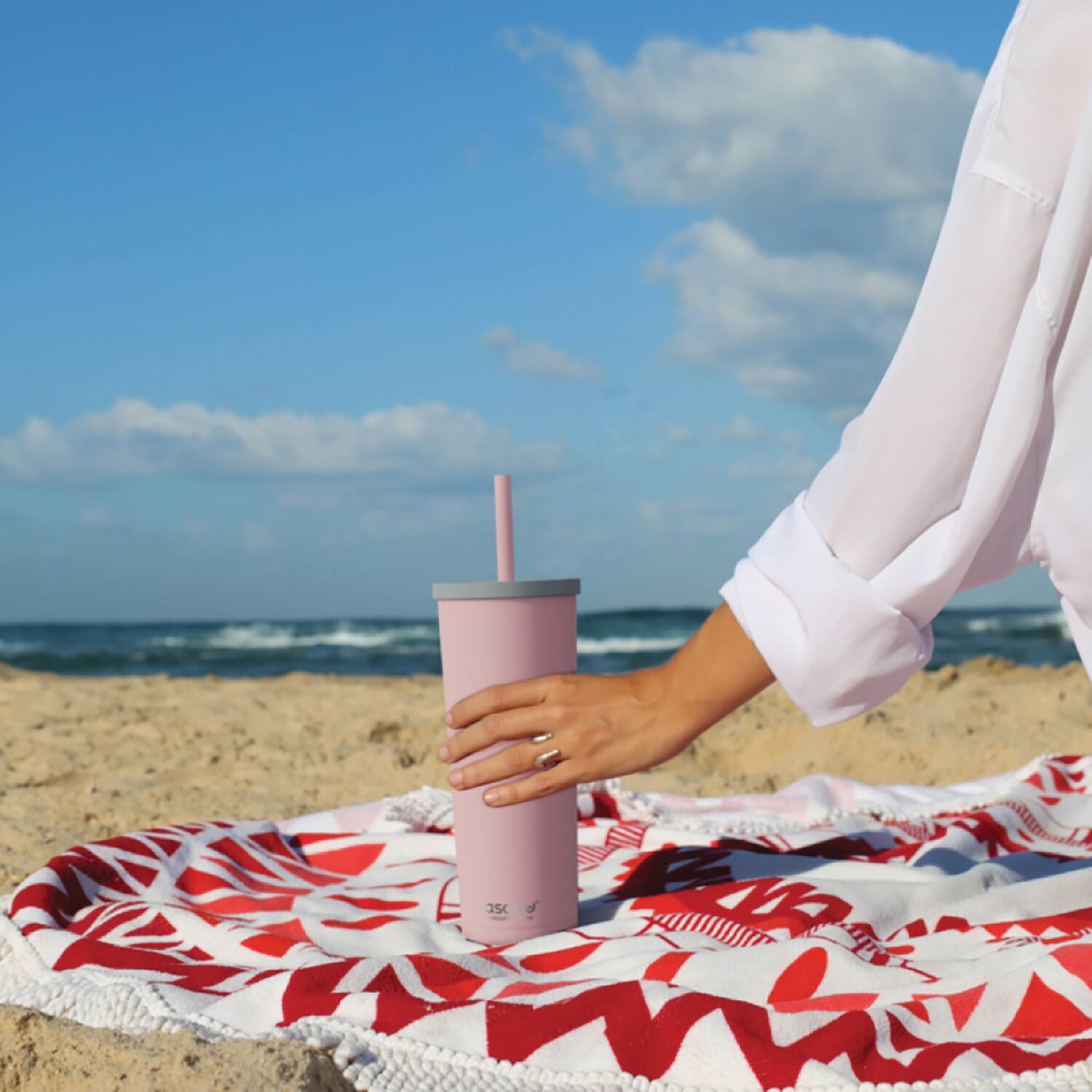 Left. Asobu - Asobu Ocean Double-walled Vacuum-insulated 27-oz. Stainless Steel Travel Tumbler With Flexible Straw And Dual Lids - pink.