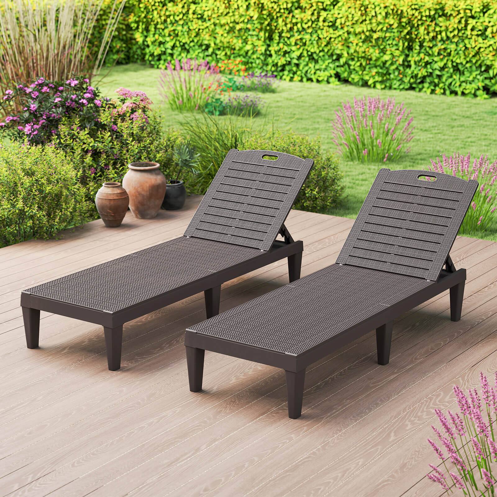 Alt View 5. Costway - Costway Chaise Lounge Chairs Set of 2 with 5-Position Adjustable Backrests Easy Assembly - Brown.