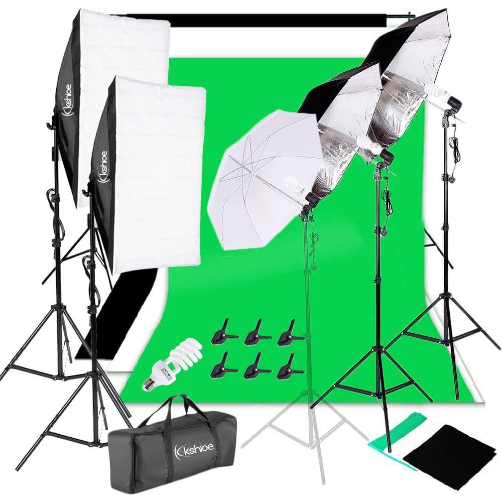 Winado - Photo Studio Photography Kit 4x Light Bulb Lighting 3 Color Backdrop Stand Set