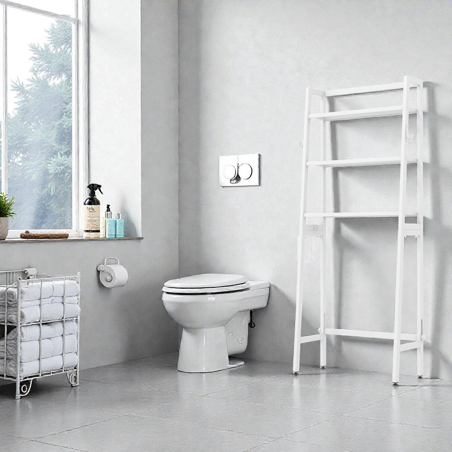Front. Hivvago - 3-Tier Over-Toilet Bathroom Storage Rack with Adjustable Lower Bar - White.