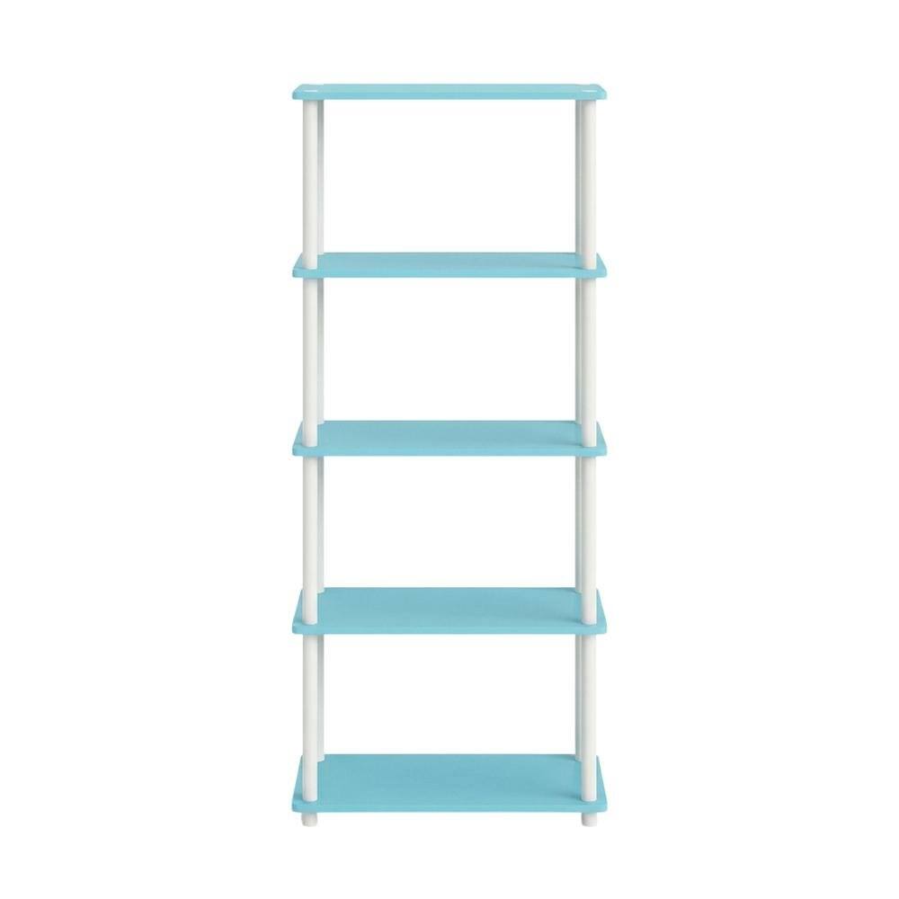 Back. FurniFact - Wooden Bookcase with Open Shelves and Durable Construction for Living Room - Light Blue/White.