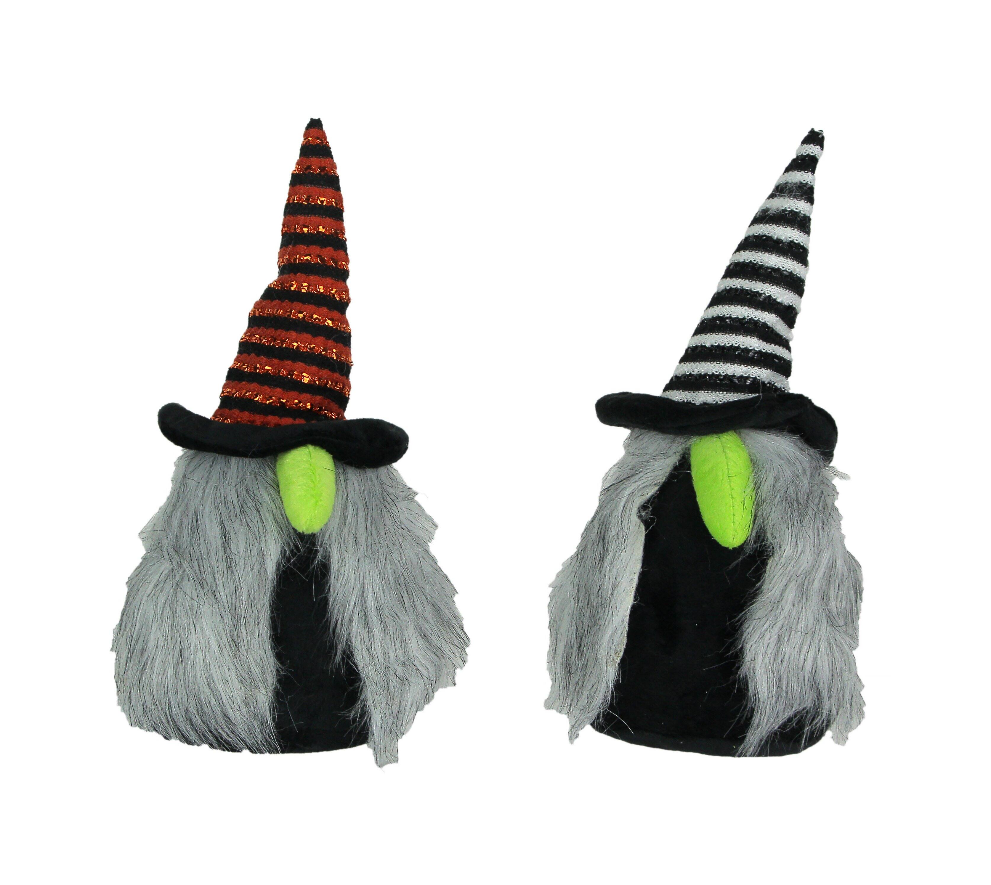 Front. Transpac - Pair of Whimsical Plush Halloween Witch Nisse Gnome Figures - Multicolored.