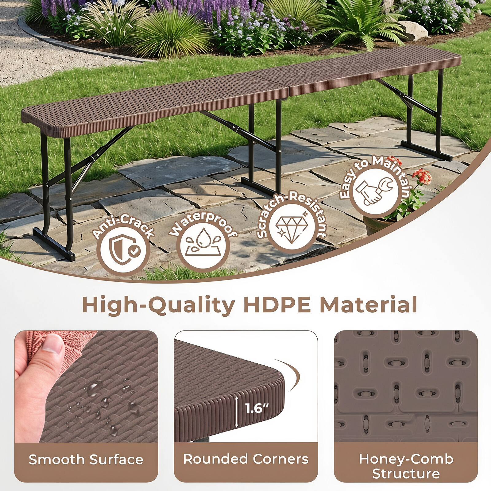 Easy to Maintain Anti-Crack Waterproof High-Quality HDPE Material 1.6" Smooth Surface Rounded Corners Honey-Comb Structure
