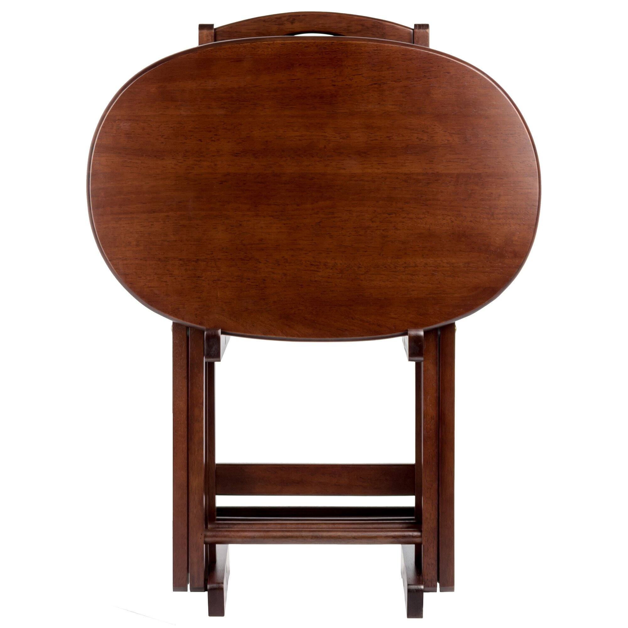 Alt View 1. JETRANSPORT - Nathan Snack Table Set With Stand For Living Room 26" Cappuccino Of 4 Tables Constructed of Solid - Cappuccino Snack Table.