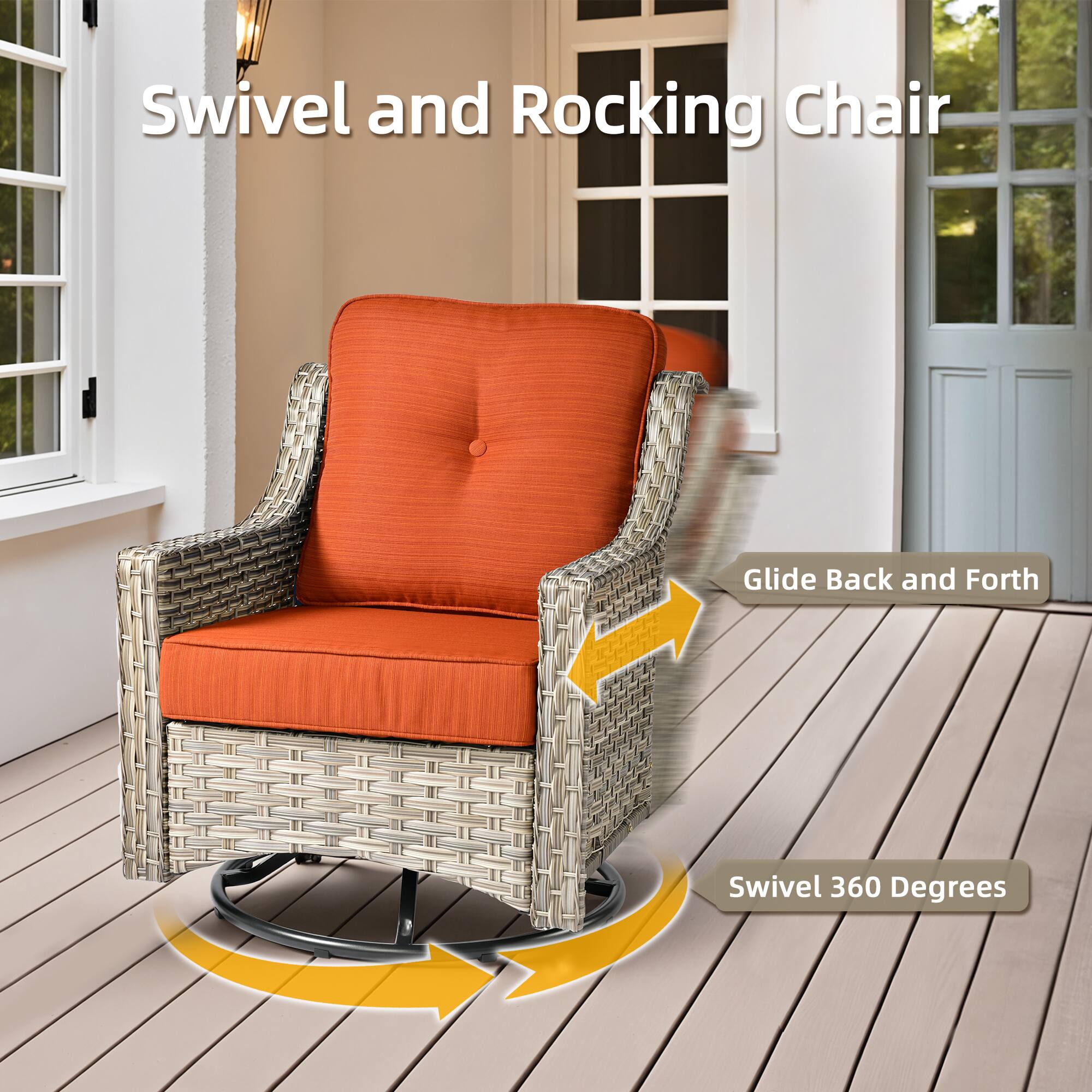 Swivel and Rocking Chair

- Glide Back and Forth
- Swivel 360 Degrees