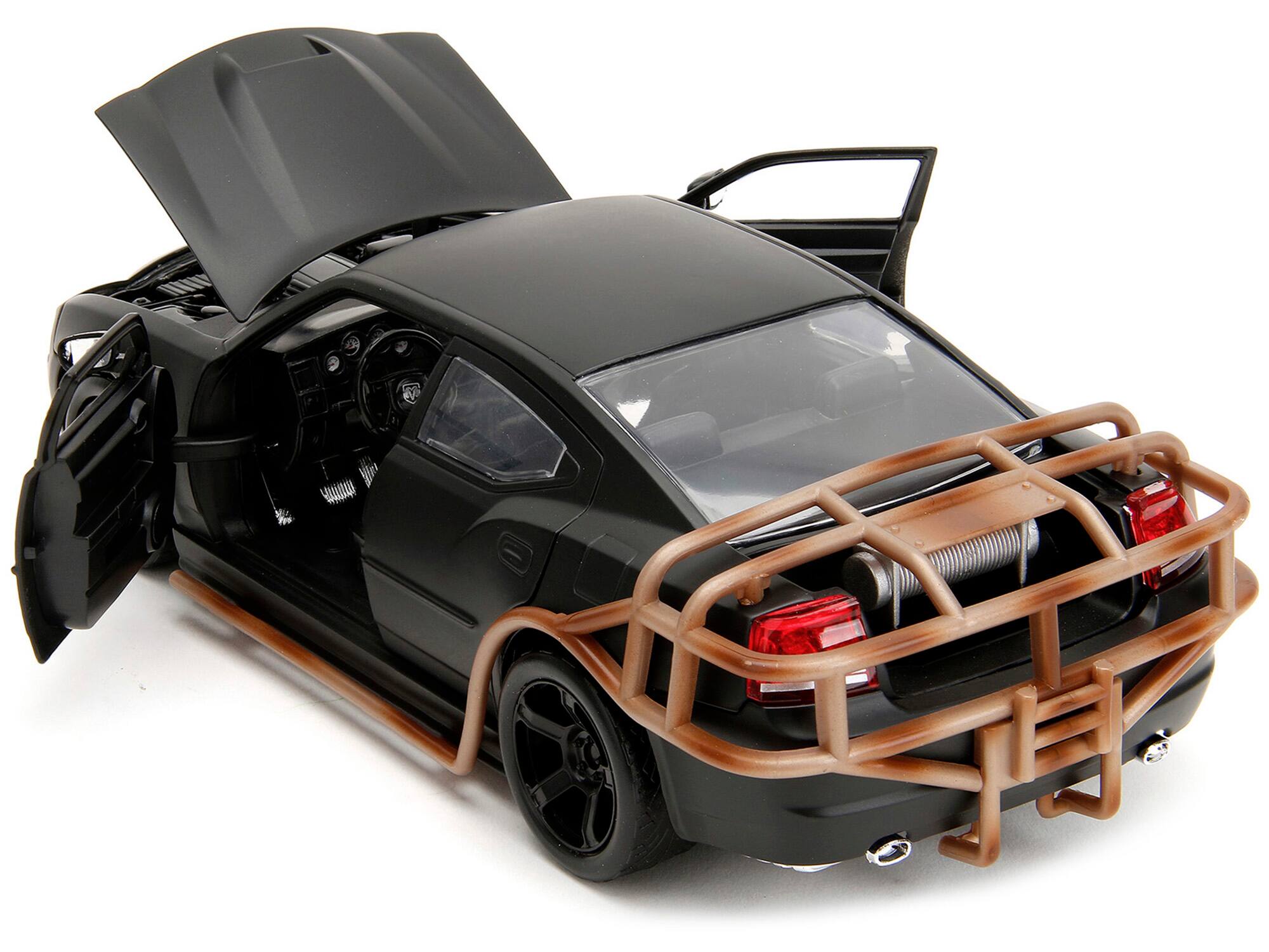 Back. Jada - 2006 Dodge Charger Matt Black with Outer Cage "Fast & Furious" Movie 1/24 Diecast Model Car by Jada - Matt Black.