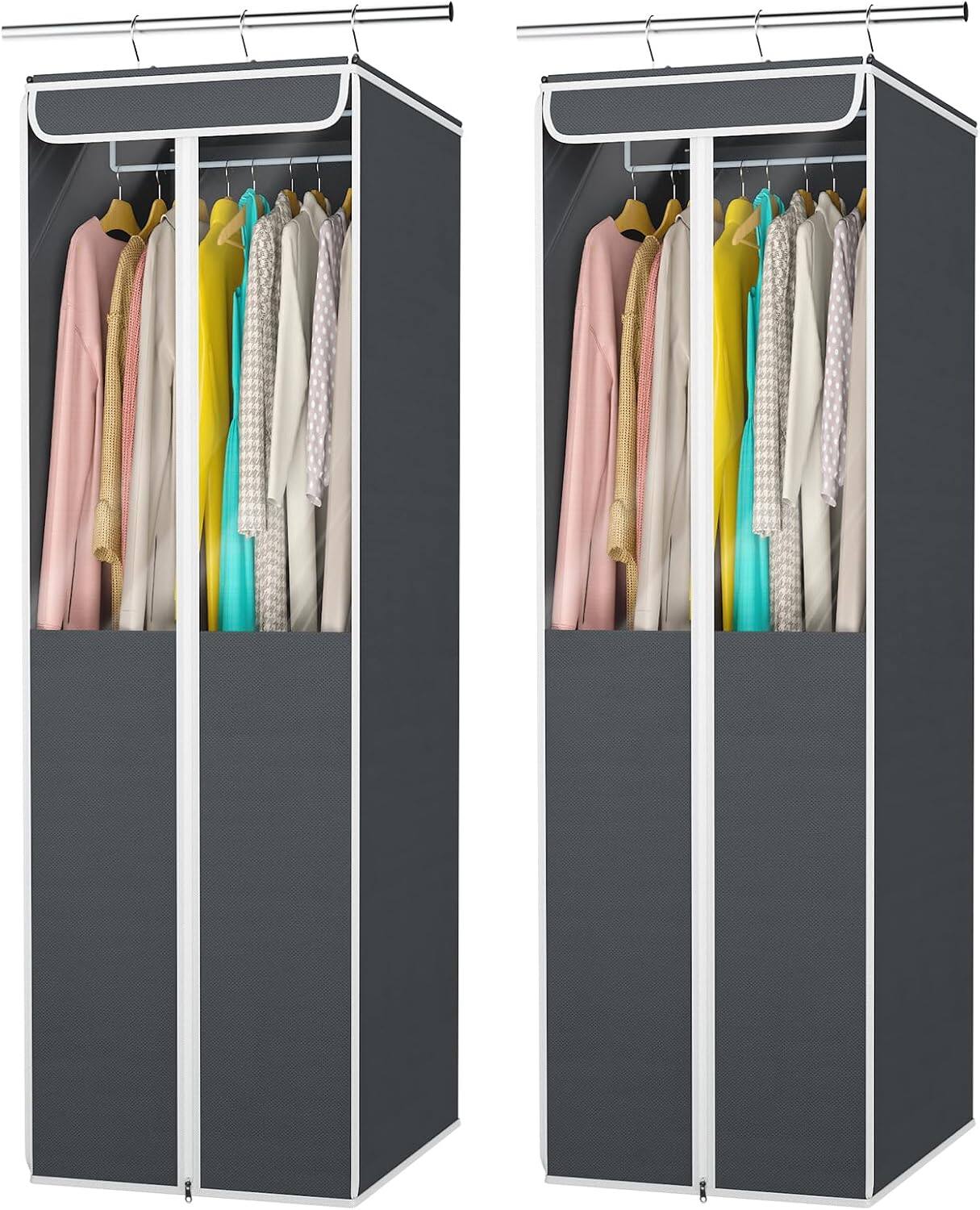 Front. blue - Garment Bags for Hanging Clothes, 2 Pack Large Clothes Storage Bags Closet Organizer with Clear Window - color:Fabric Grey-54"-2PCS.