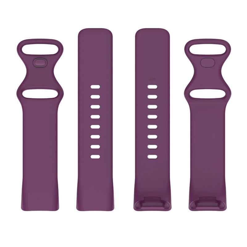 Left. StrapsCo - Active Band Silicone Rubber Watch Strap For Fitbit Charge 6 (Short-Medium) - Dark Purple.