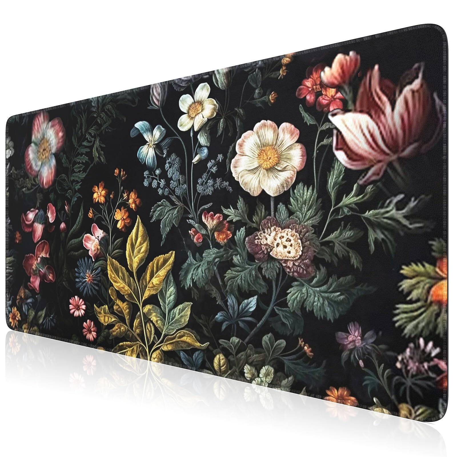 Cozy Serene - Floral Xxl Mouse Pad And With Stitched Edges Extended Mousepad Gaming Moroccan Mats For Desk Office Mat Extended Desk - Retro Flower