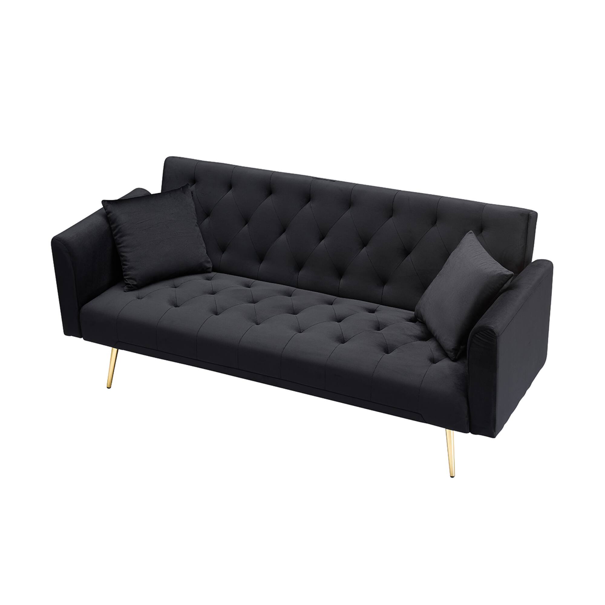Alt View 4. GOODSILO - Convertible Velvet Sofa Bed with Adjustable Backrest for Small Spaces, Living Room and Office Use - Black.