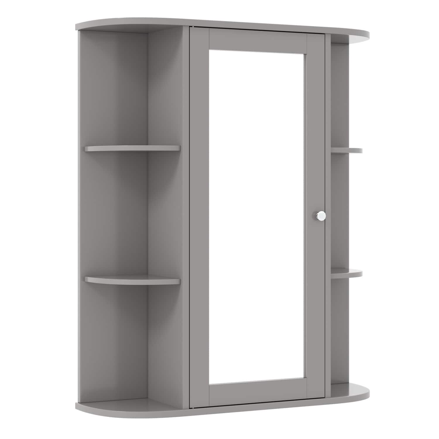 WELLFOR - Wall-Mounted Bathroom Medicine Cabinet with Mirror Door, 3 Adjustable Shelves and 6 Open Shelves - Gray price history on PriceWatchPro