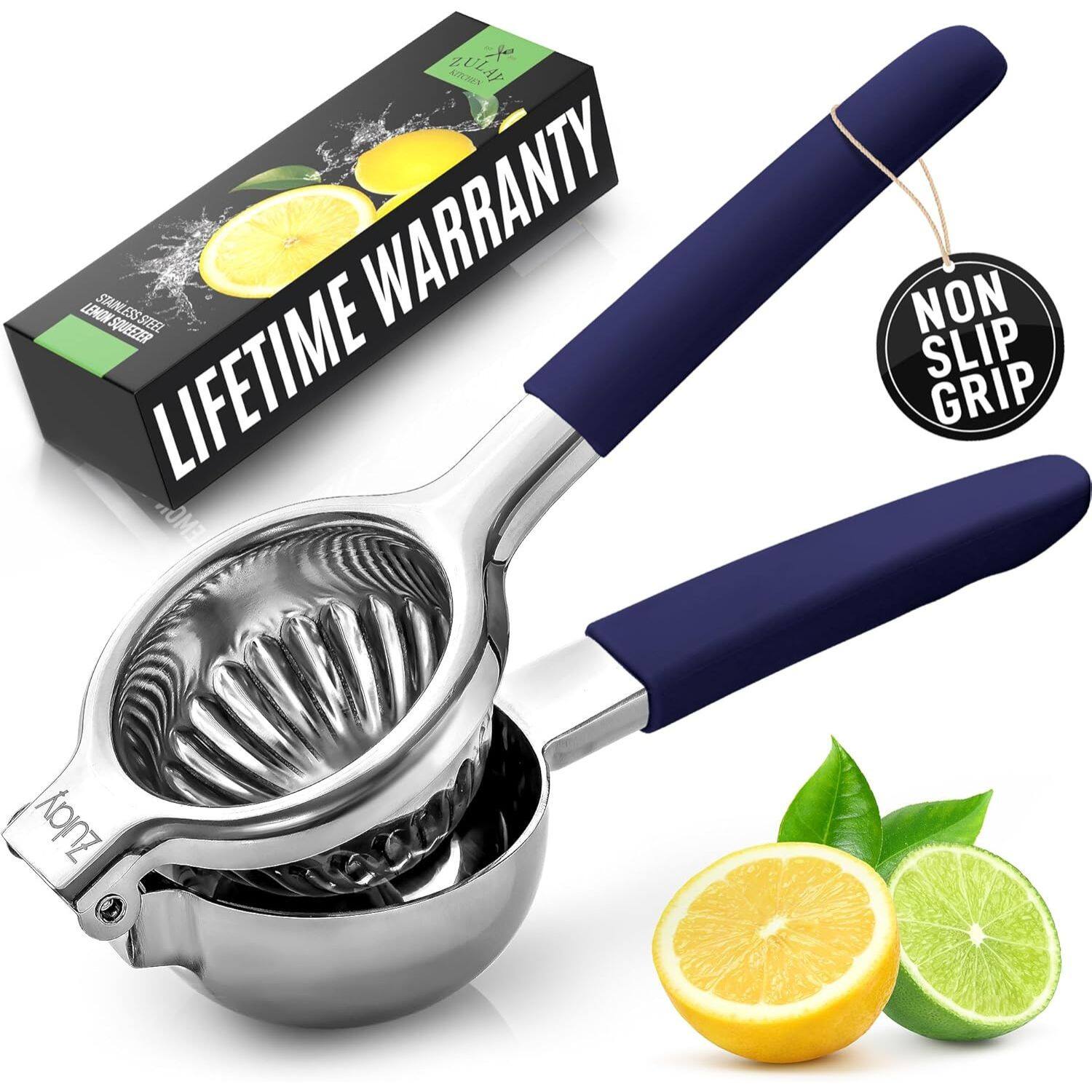 Zulay Kitchen - Stainless Steel Lemon Squeezer with Solid Metal Squeezer Bowl and Food Grade Silicone Handles - Navy