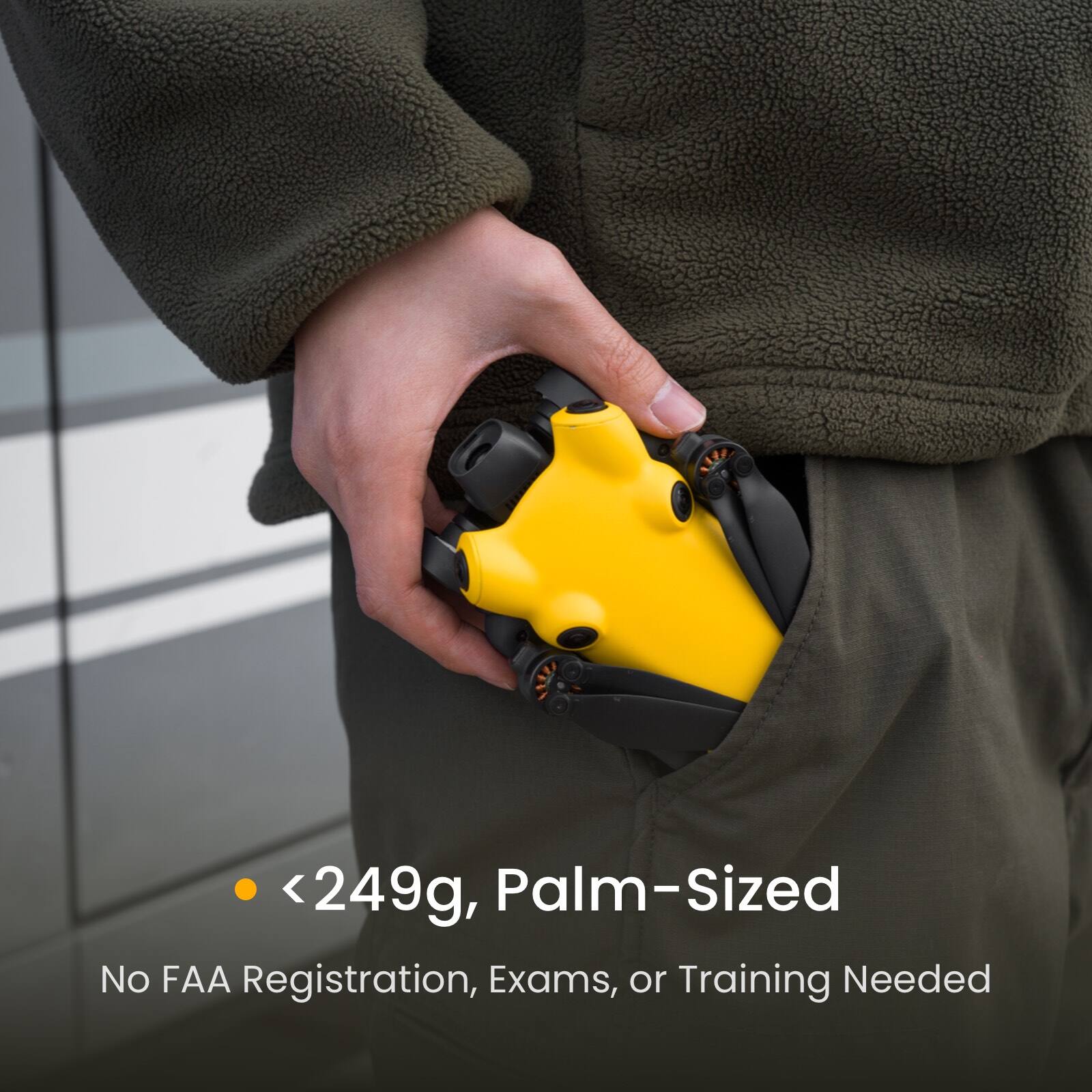 - <249g, Palm-Sized
- No FAA Registration, Exams, or Training Needed