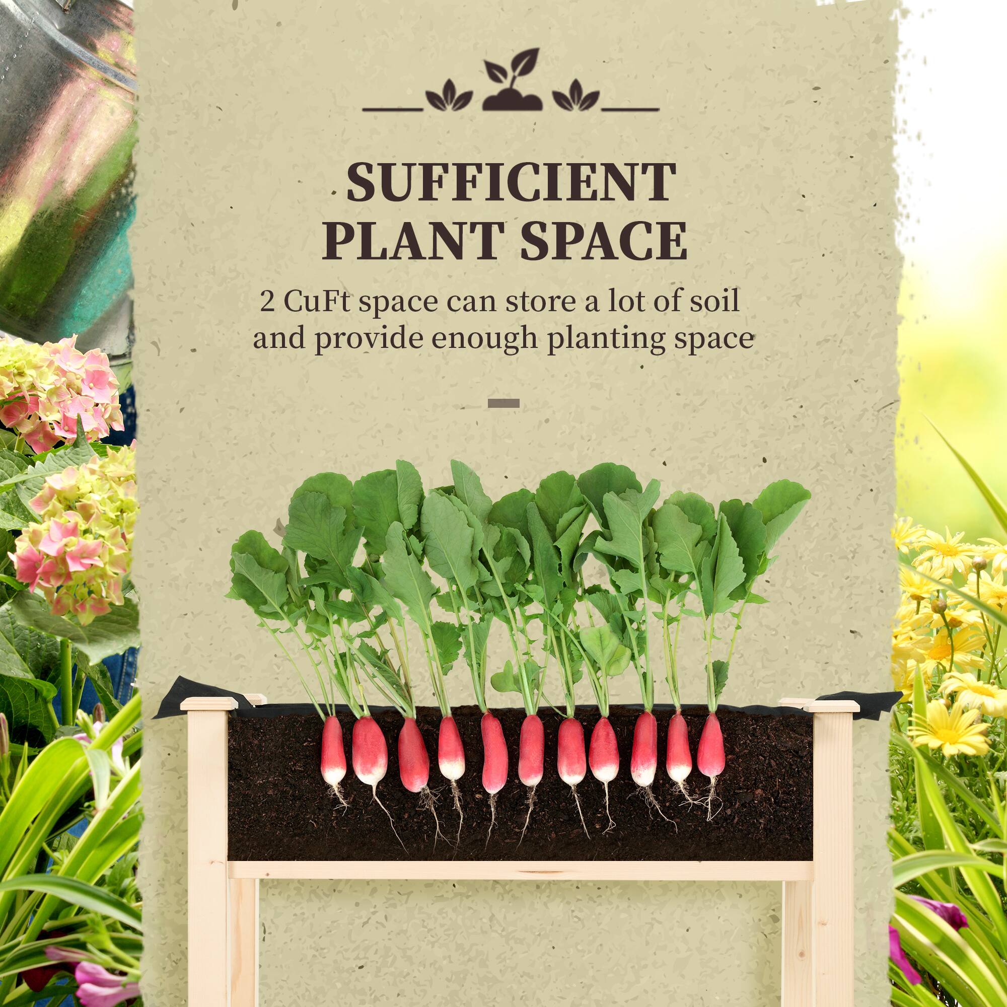 SUFFICIENT PLANT SPACE

2 CuFt space can store a lot of soil and provide enough planting space