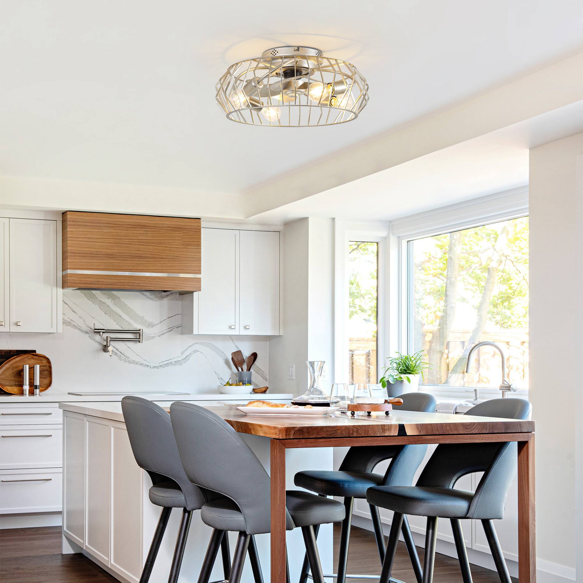 Left. Parrot Uncle - 19.7 in. Propeller Caged Smart Ceiling Fan with  Remote and APP Control - Antique Silver.