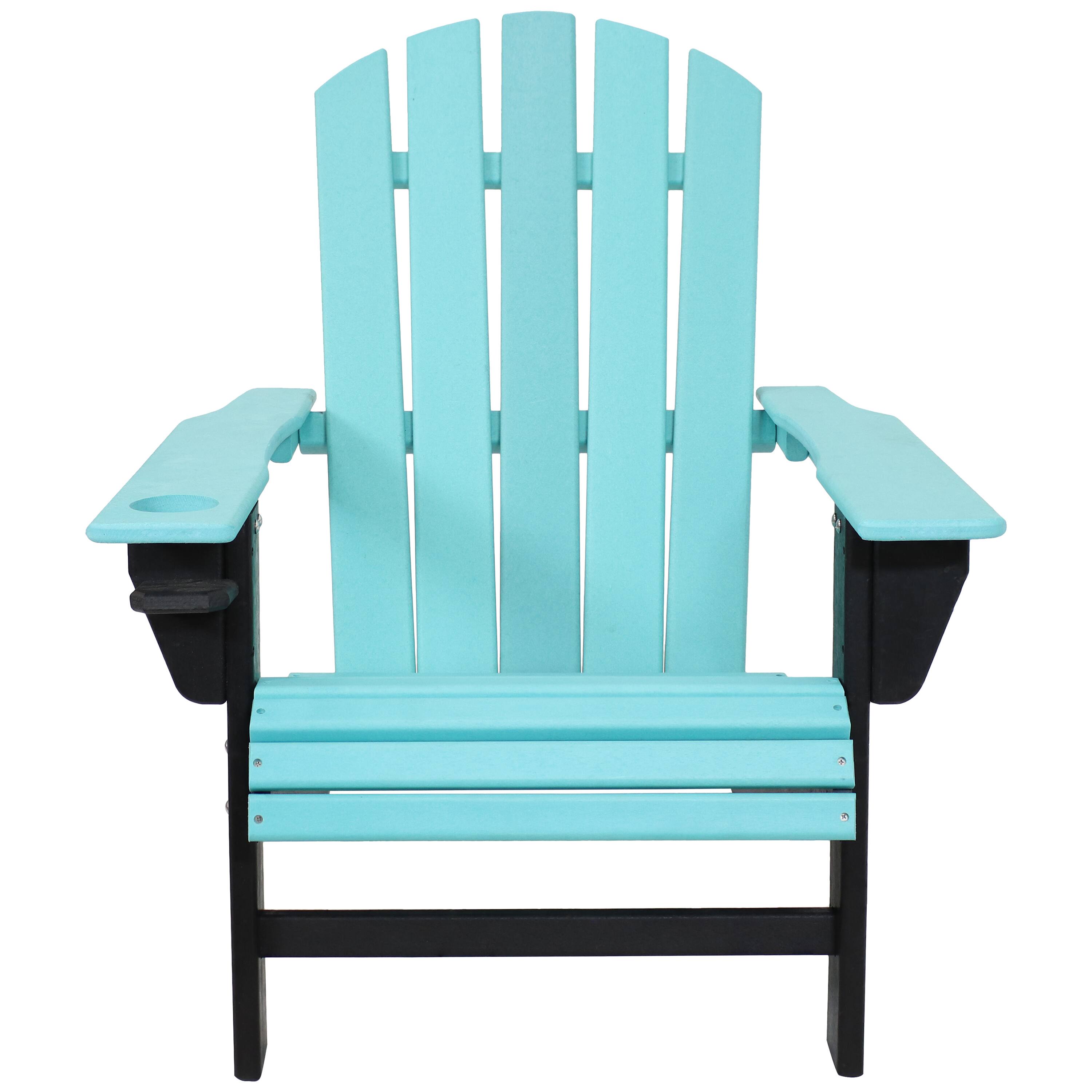 Alt View 7. Sunnydaze - HDPE Adirondack Chair with Drink Holder - Set of 2 - Turquoise and Black.